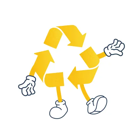 bonhomme en forme de pictogramme recyclage avec des pieds et des mains